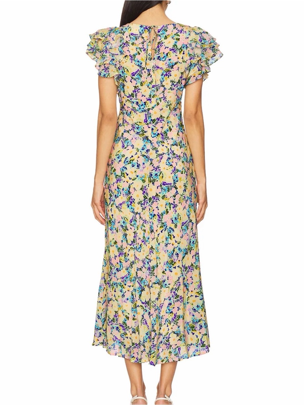 ASTR Floral Ruffle-Sleeve Maxi Yellow Dress - Picture 3 of 6